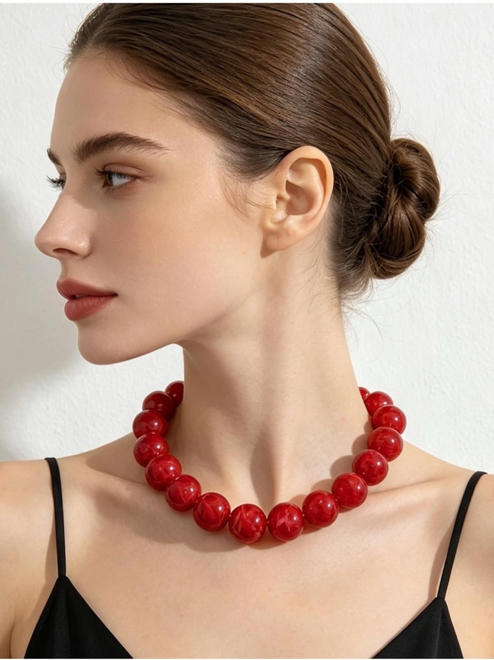 Red Beaded Statement Necklace